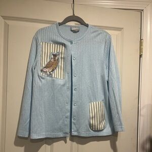 Blair Light Blue Cardigan with Owl Accent